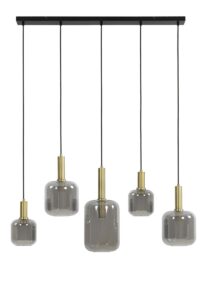 Lekar Hanglamp 5L 110x22x32 cm antiek brons+smoke glas
