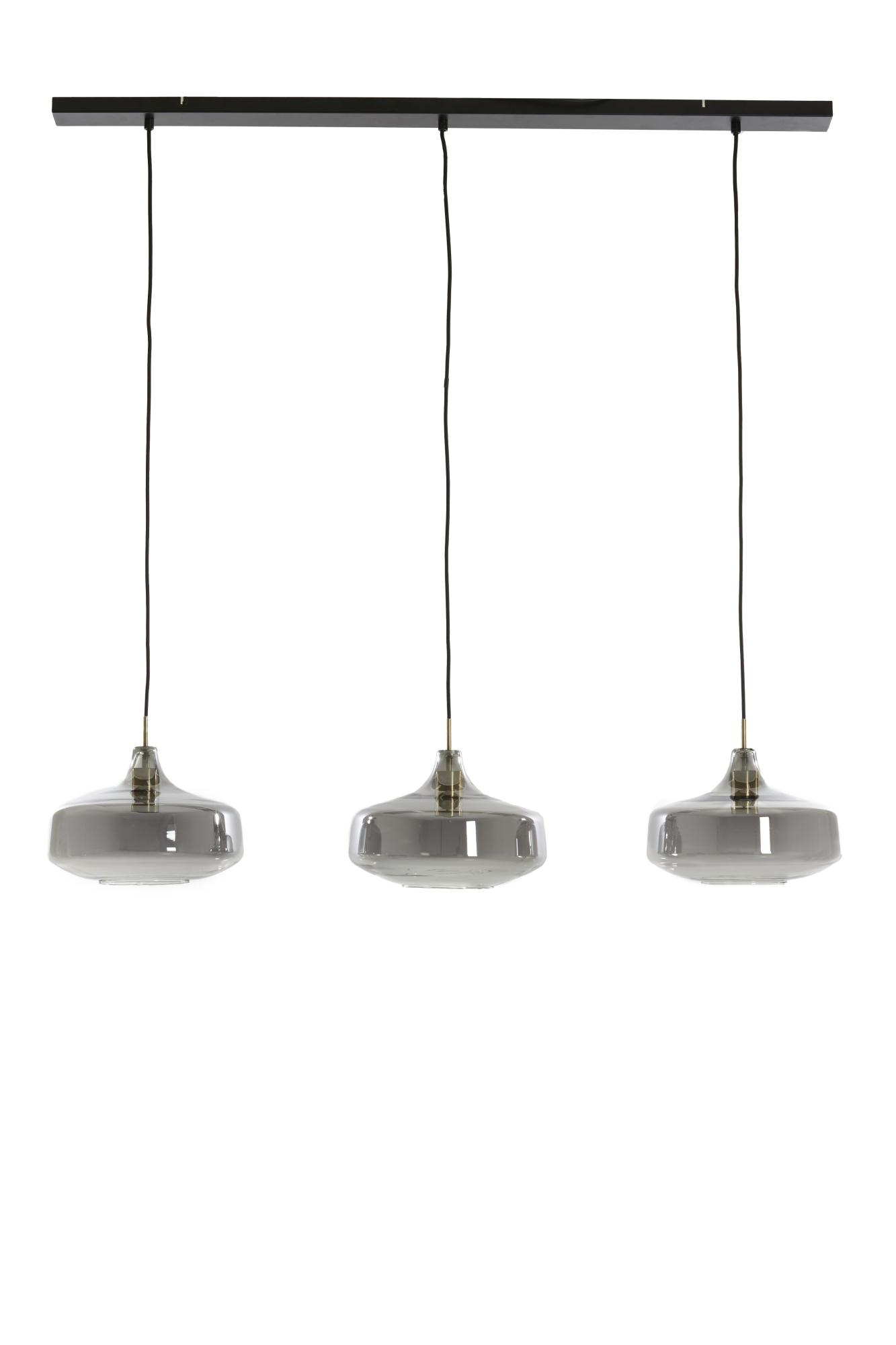 Solnar Hanglamp 3L 120x30x21 cm antiek brons+smoke glas