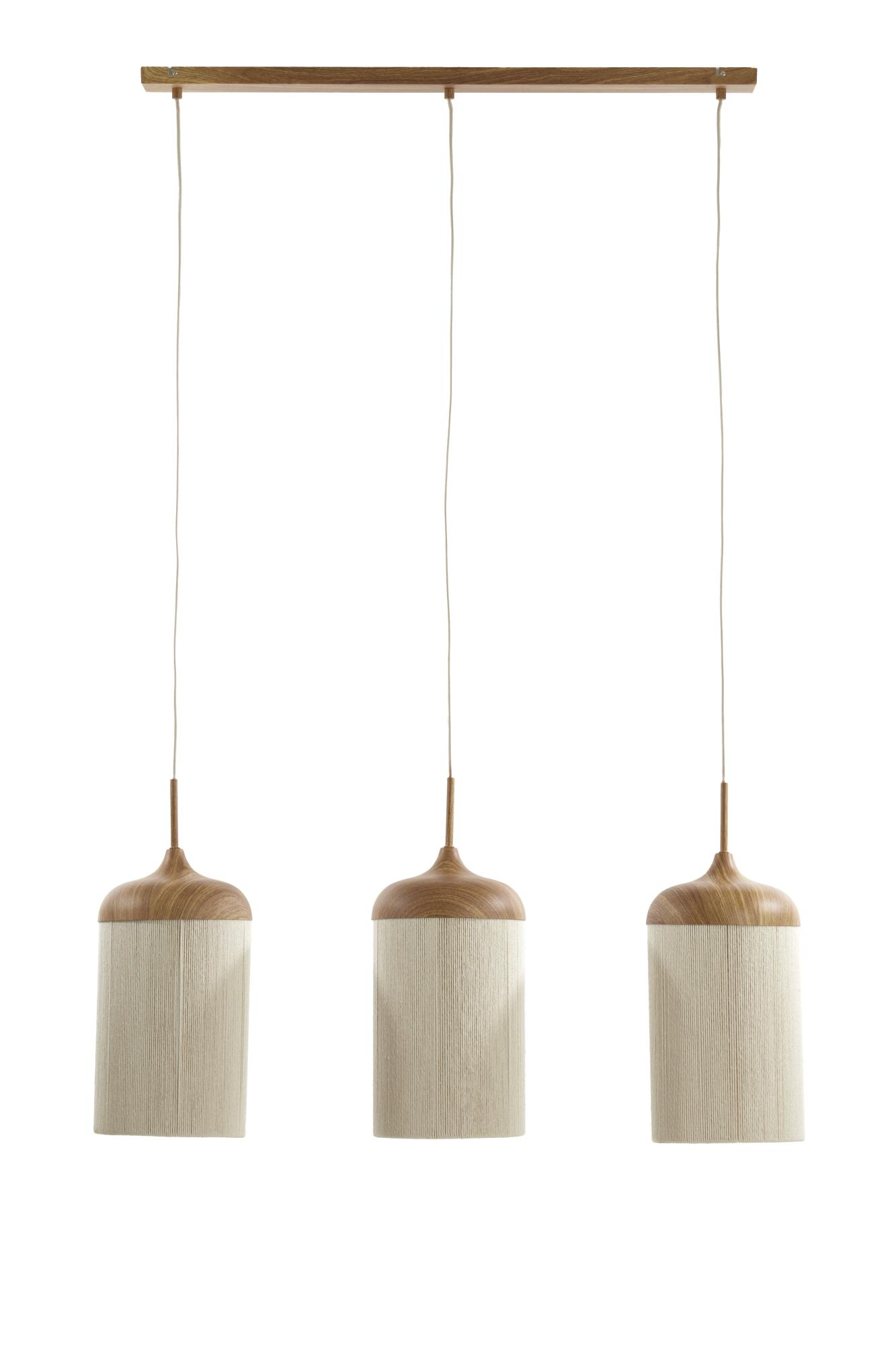 Danio Hanglamp 3L 90x22x32 cm hout print naturel+touw crème