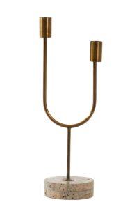Florike Kandelaar 2L 12x10x35 cm antiek brons+zand travertin