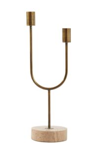 Florike Kandelaar 2L 12x10x35 cm antiek brns+bruin travertin