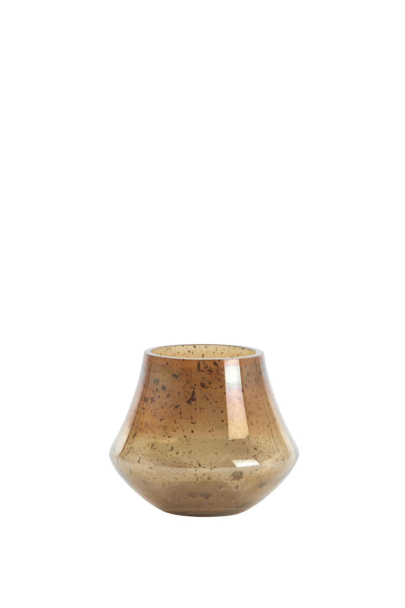 Leani Theelicht Ø12x10 cm glas steenslag amber