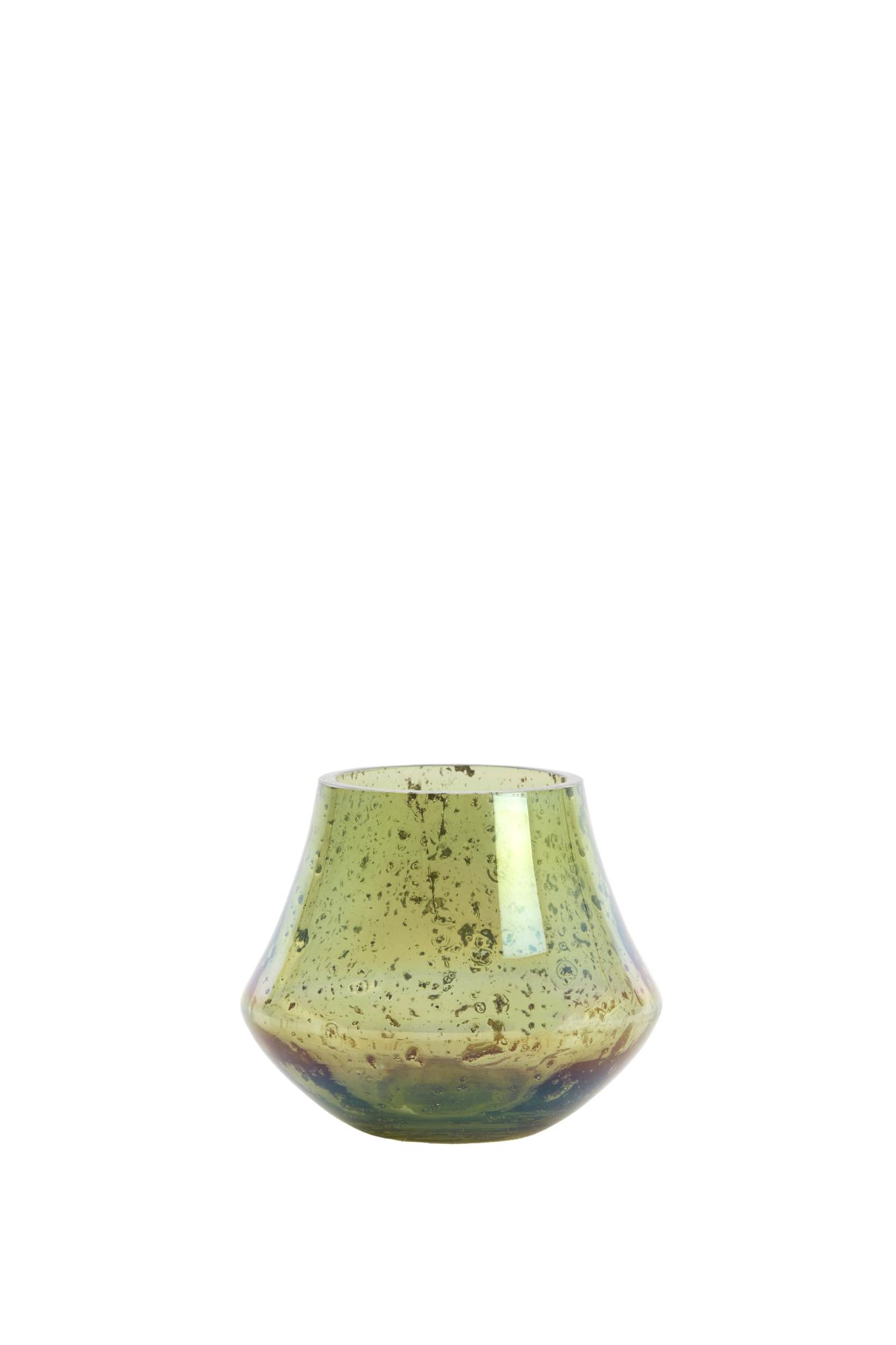Leani Theelicht Ø12x10 cm glas steenslag groen