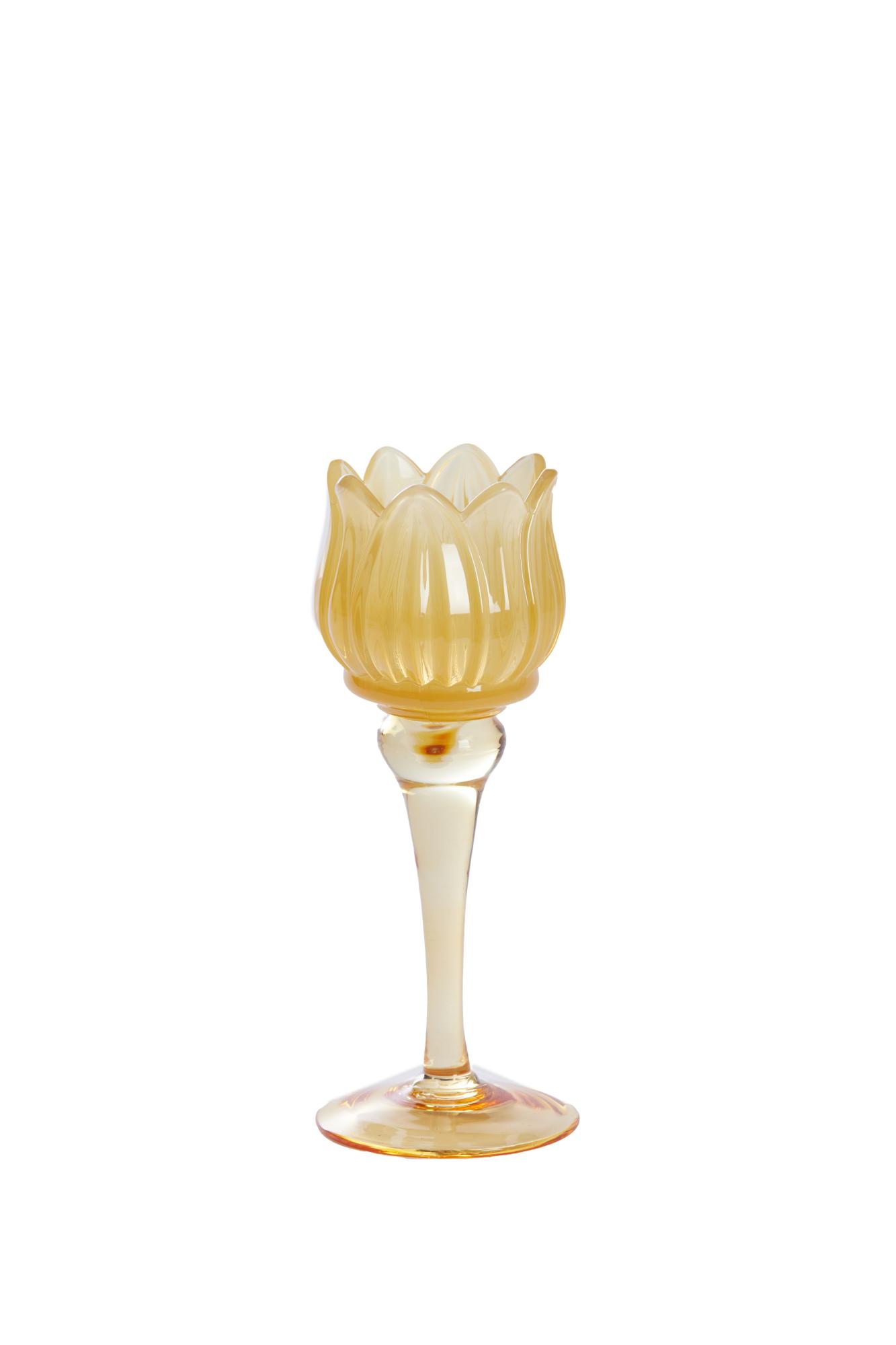Flower Theelicht op voet Ø8x19 cm glas geel