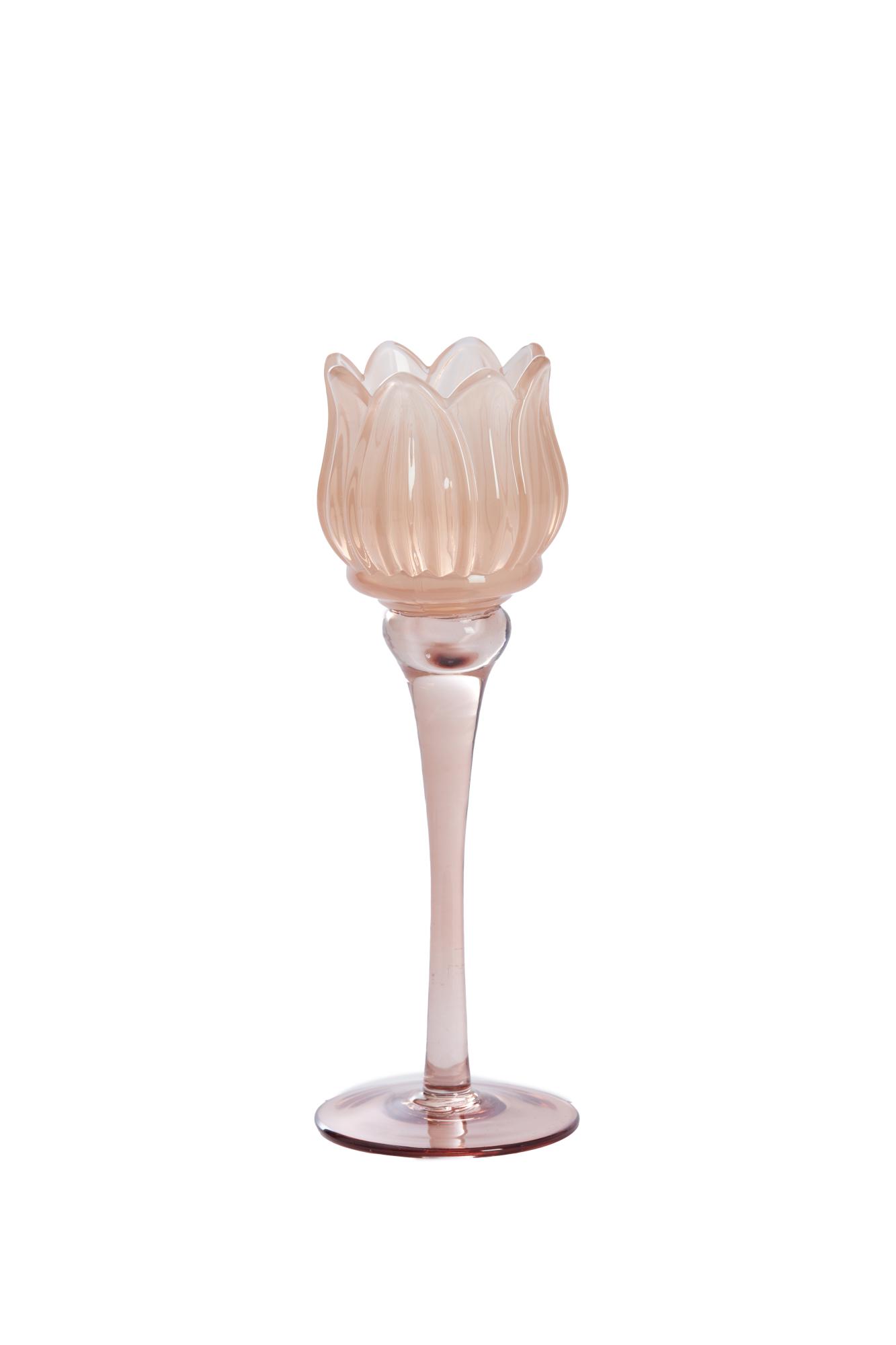 Flower Theelicht op voet Ø8x22 cm glas licht roze