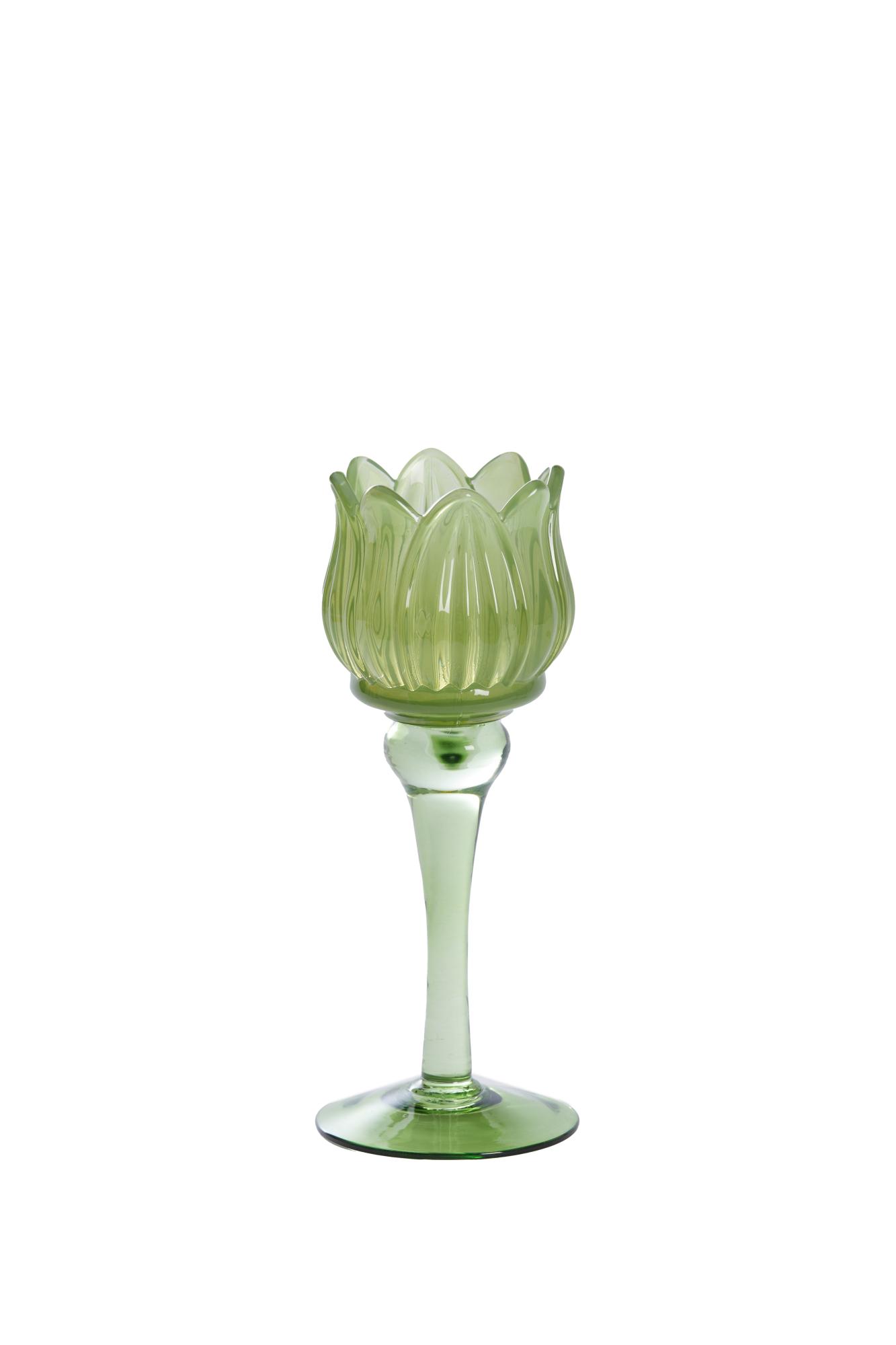 Flower Theelicht op voet Ø8x19 cm glas groen