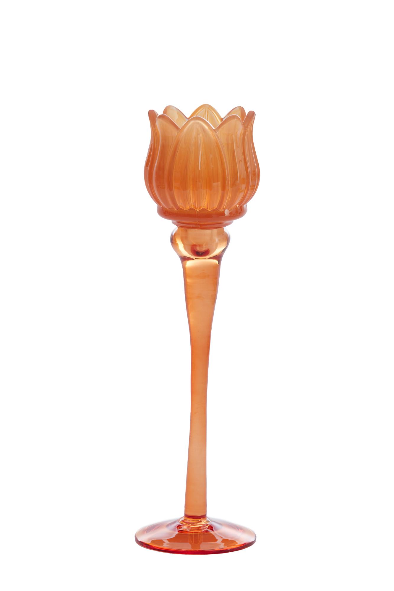 Flower Theelicht op voet Ø8x27 cm glas oranje