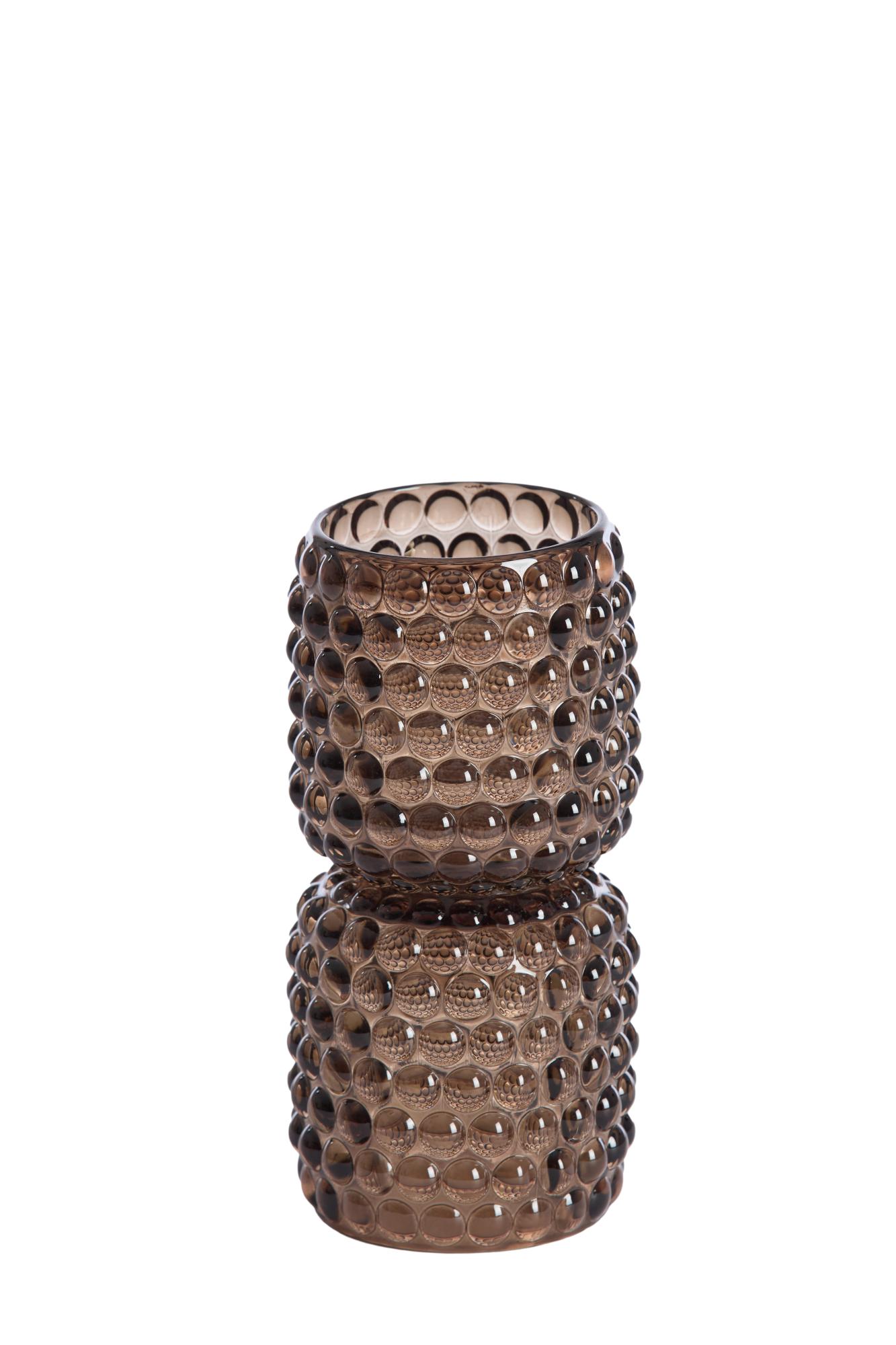 Bublini Theelicht op voet Ø9x16 cm glas donker bruin