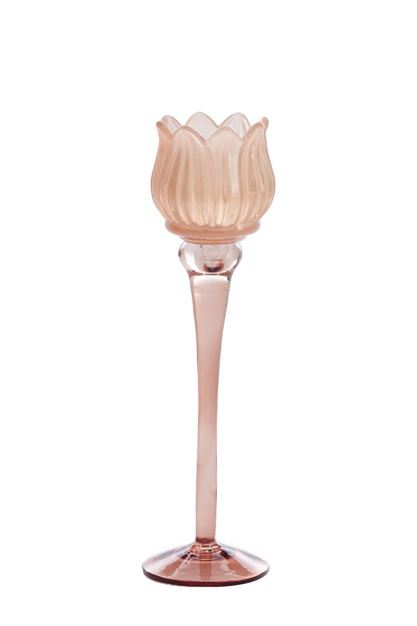 Flower Theelicht op voet Ø8x27 cm glas licht roze