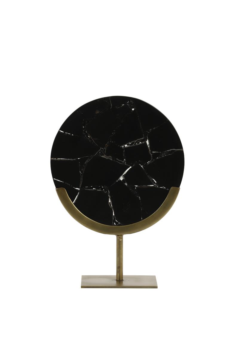 Gouya Ornament op voet 25x10x35 cm zwart agaat+antiek brons