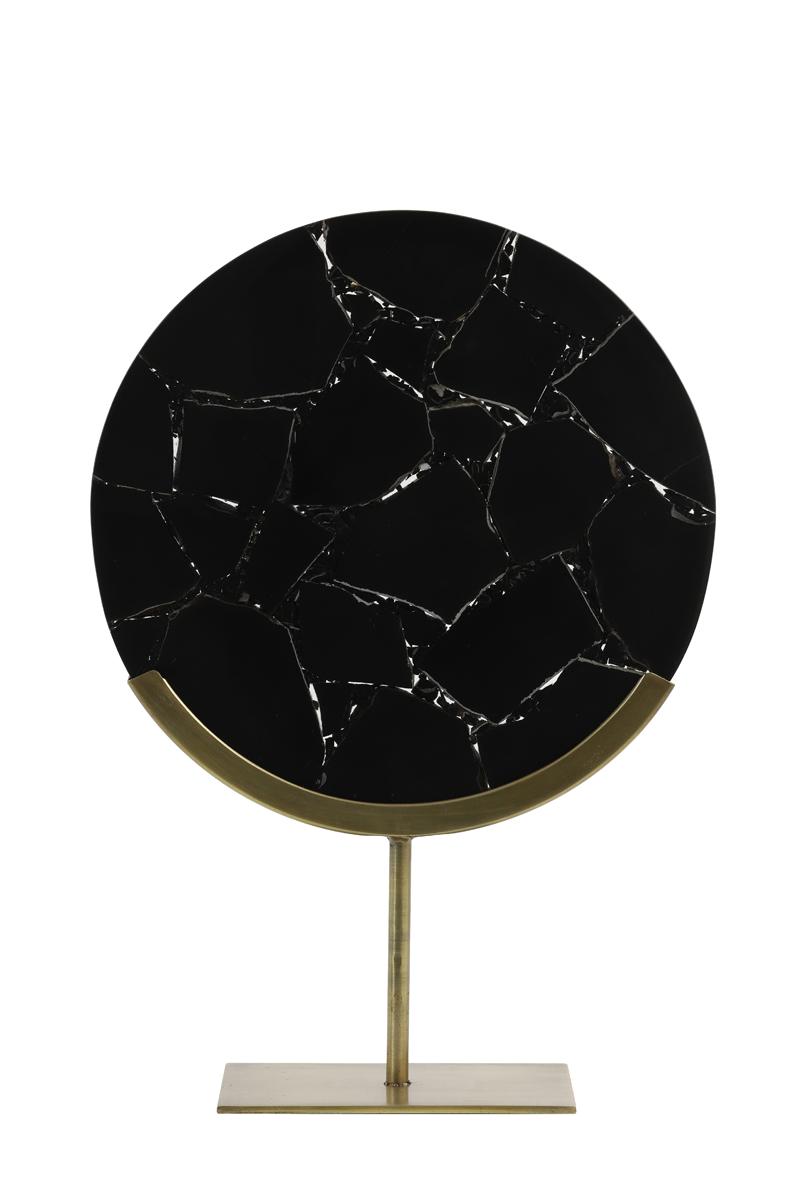 Gouya Ornament op voet 35x12x50 cm zwart agaat+antiek brons