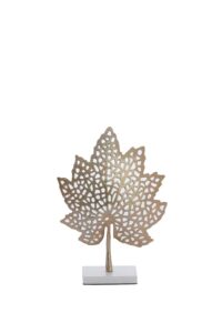 Leaf Ornament op voet 36x10x41 cm goud+marmer wit