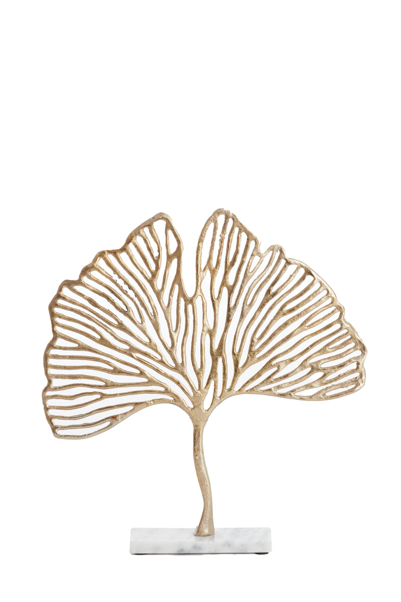 Leaf Ornament op voet 36x6x39 cm goud+marmer wit