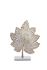 Leaf Ornament op voet 28x8x35 cm goud+marmer wit