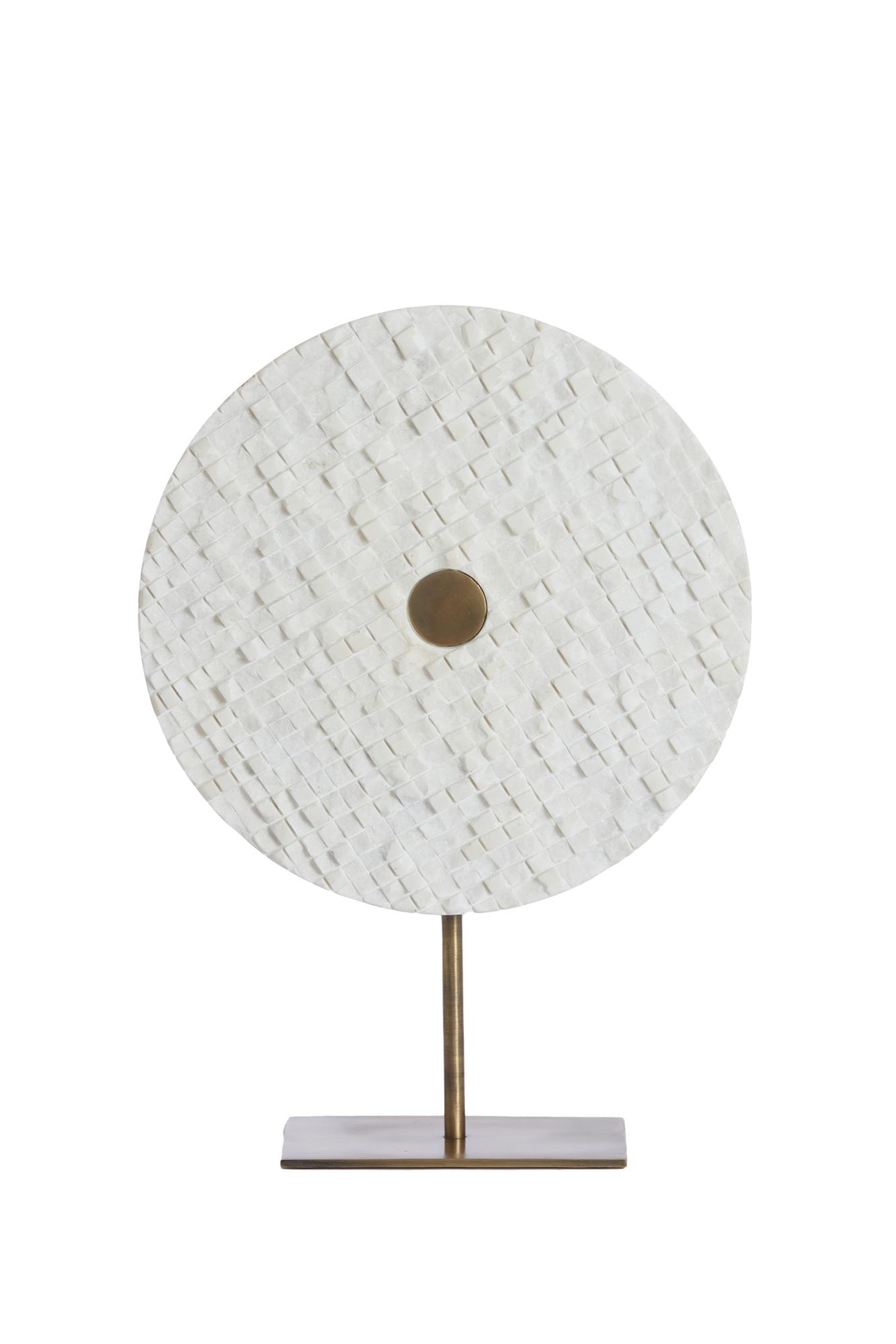 Yvo Ornament op voet 35x12x50 cm marmer wit+antiek brons