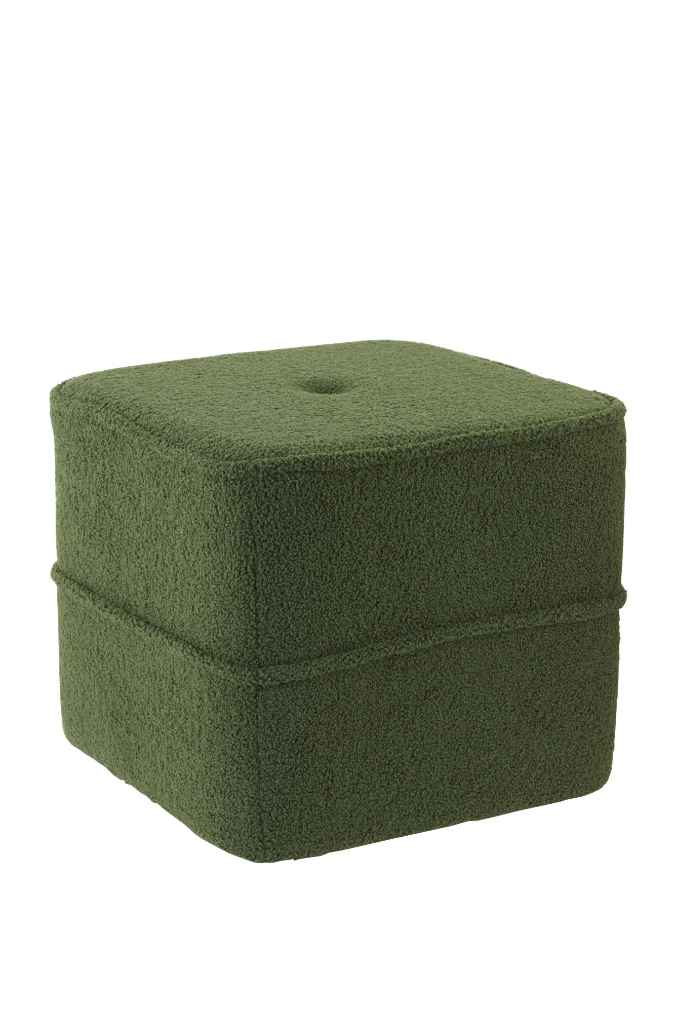 Kiki Poef 40x40x35 cm teddy donker olijf groen