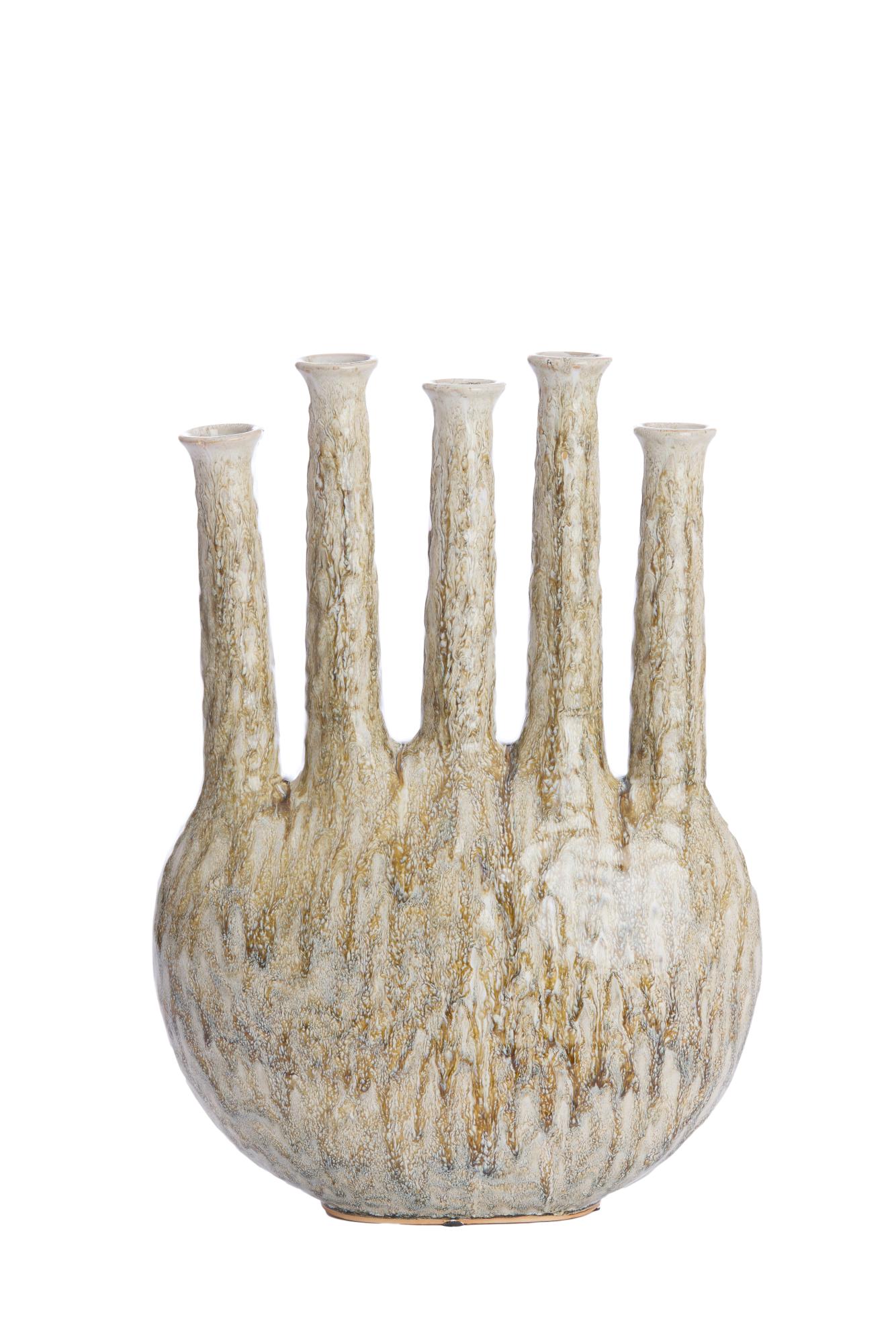 Bekapo Vaas deco 34x14x48 cm keramiek beige