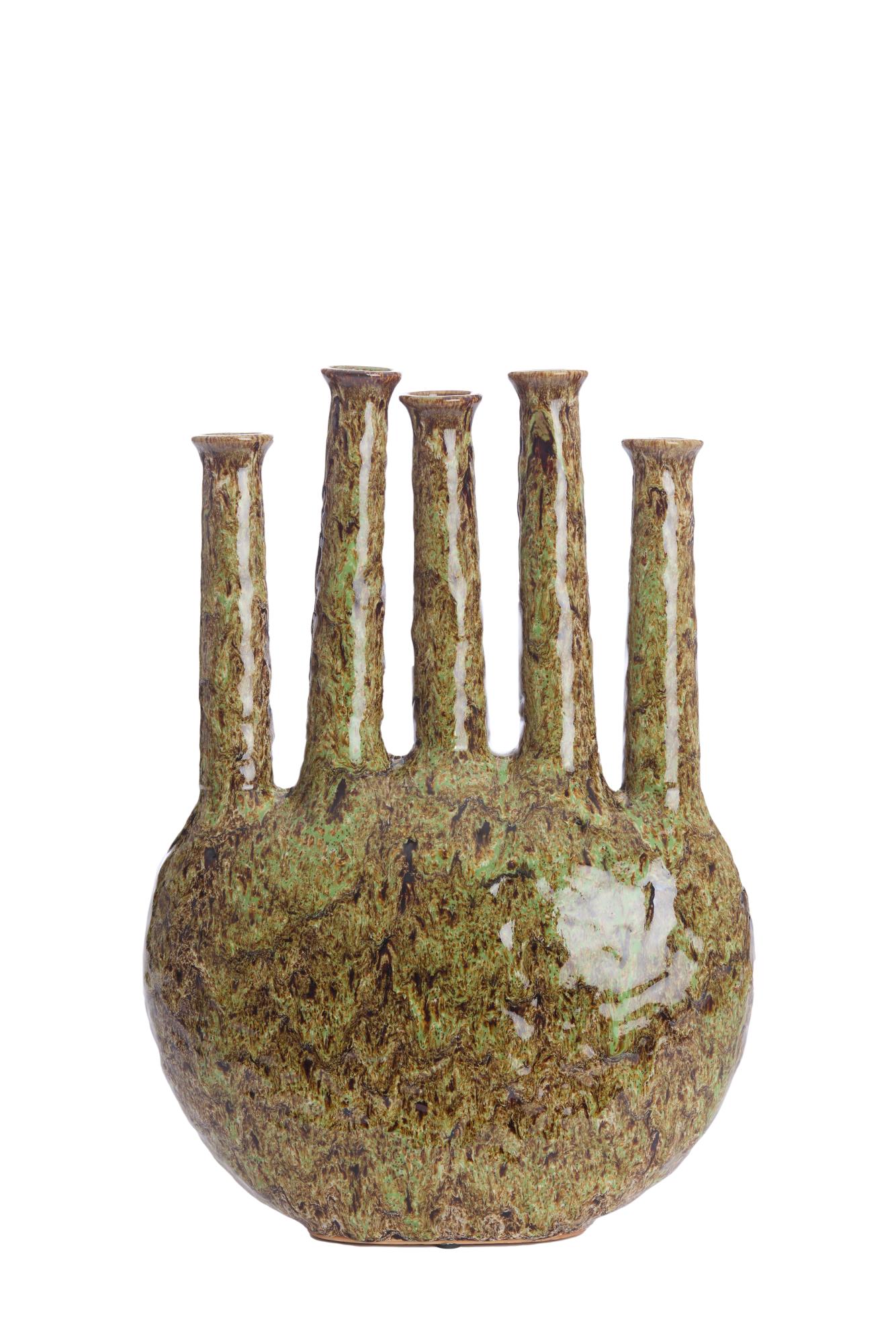 Bekapo Vaas deco 34x14x48 cm keramiek groen