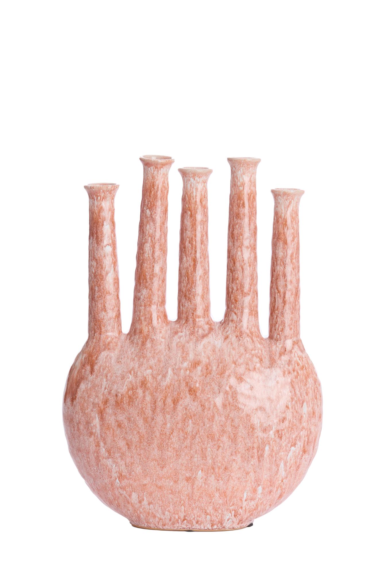 Bekapo Vaas deco 34x14x48 cm keramiek roze