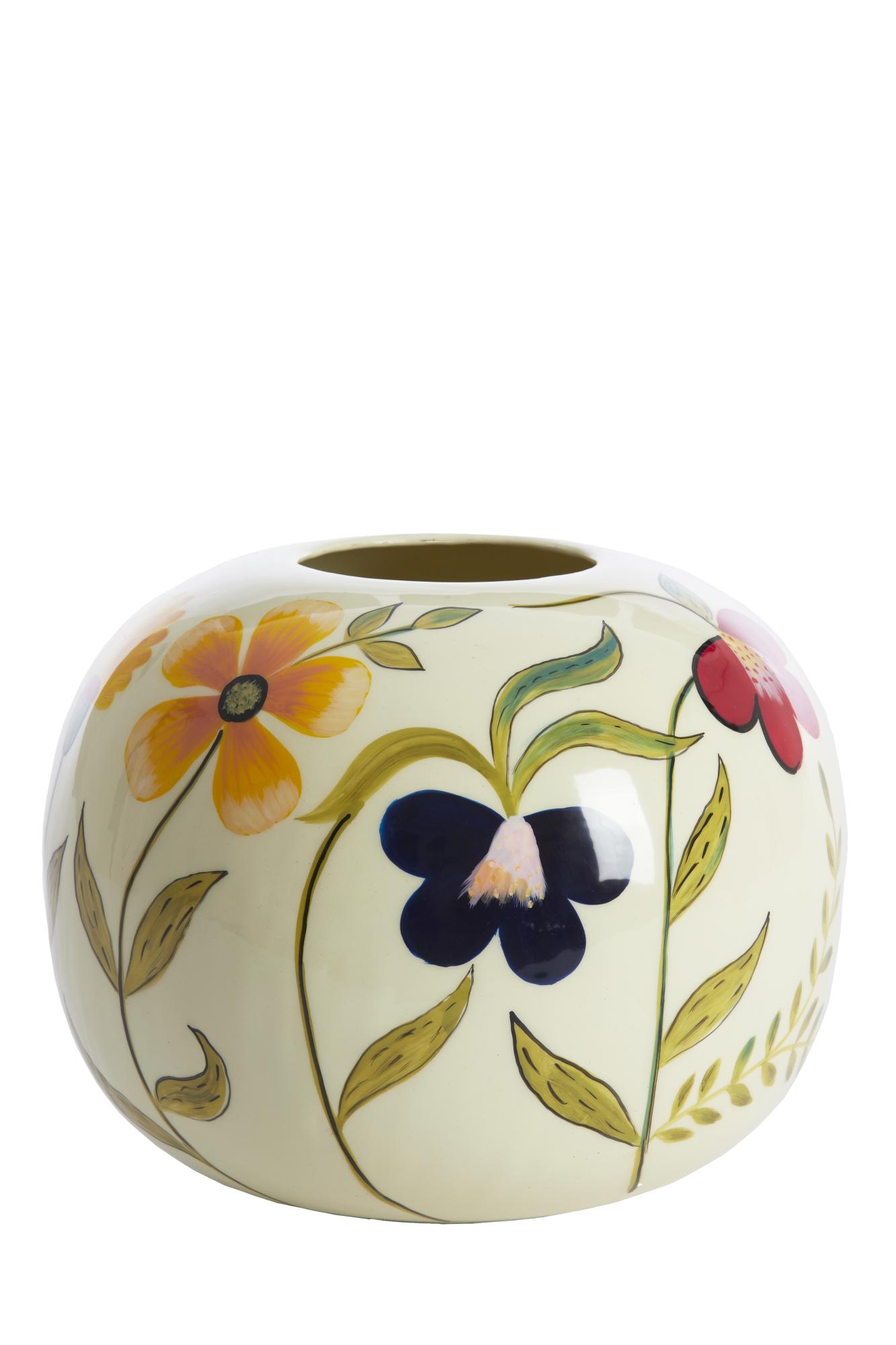 Fjura Vaas deco Ø30x25 cm crème+bloemen