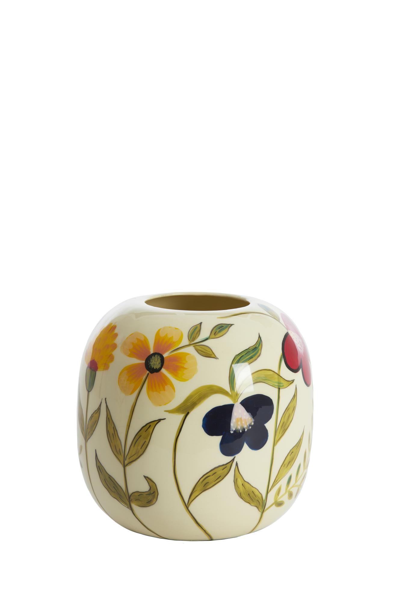 Fjura Vaas deco Ø20x20 cm crème+bloemen