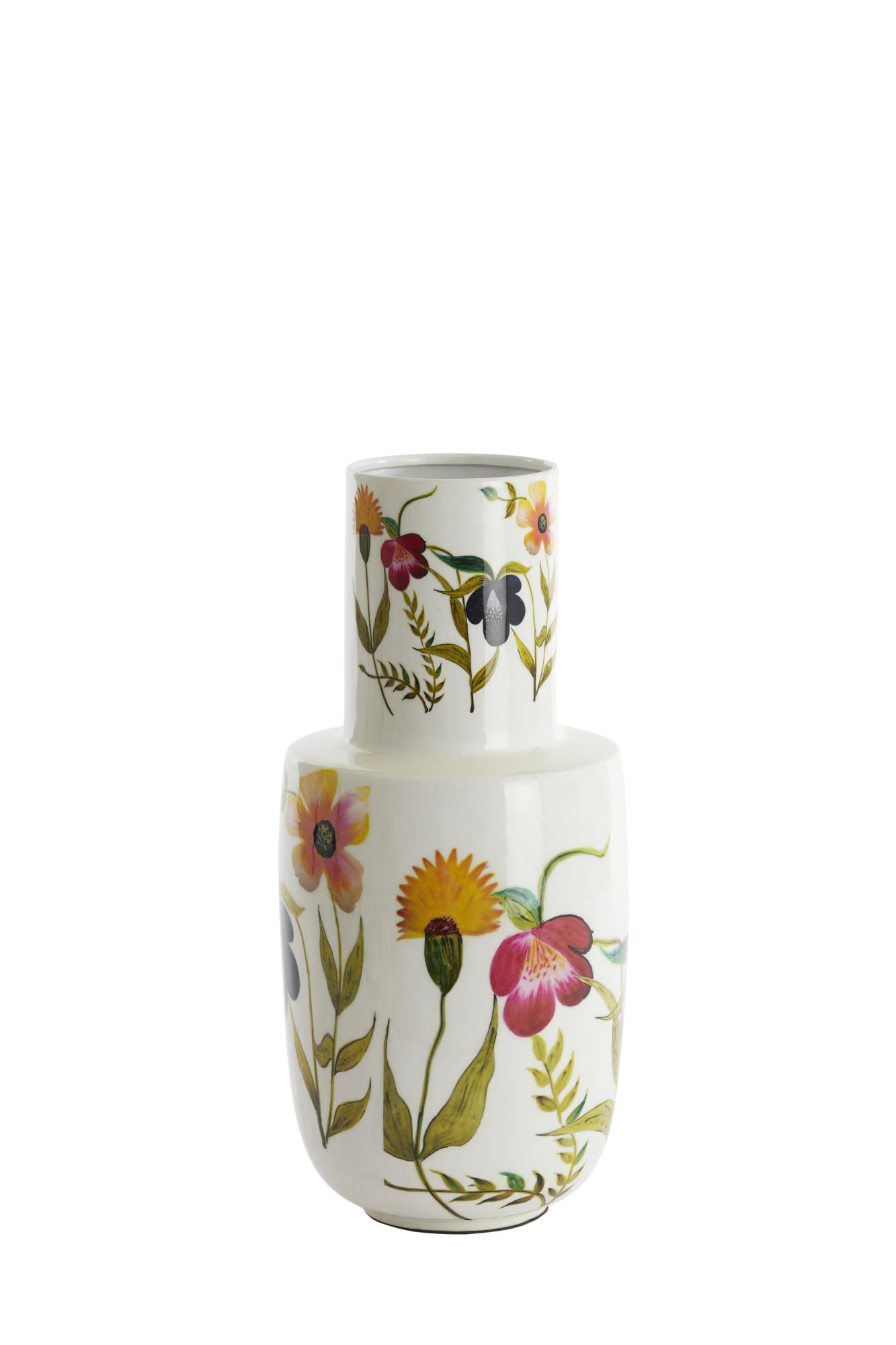 Yvota Vaas deco Ø20x40 cm wit+bloemen print
