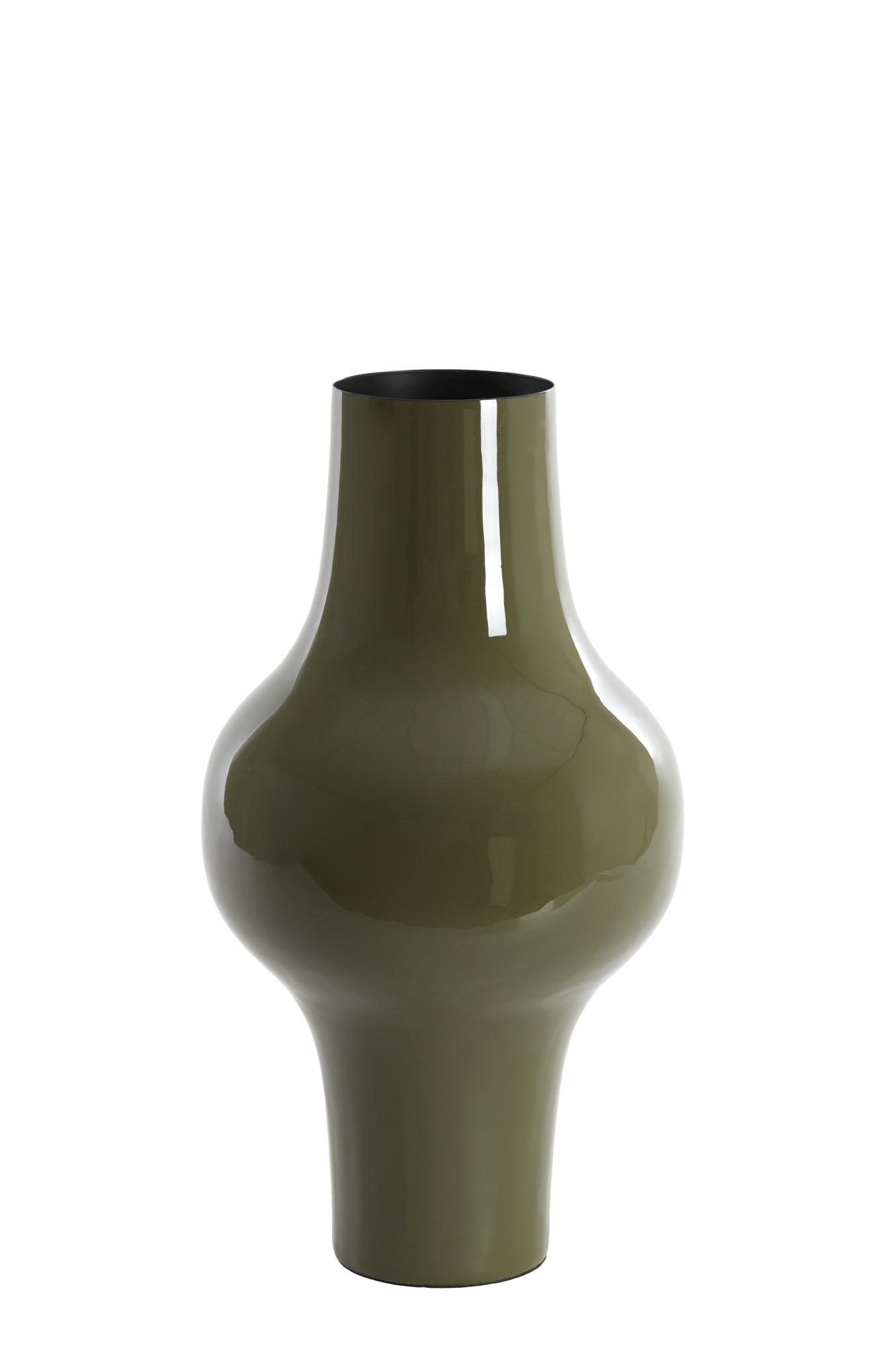 Sindon Vaas deco Ø22x40 cm glanzend donker olijf groen