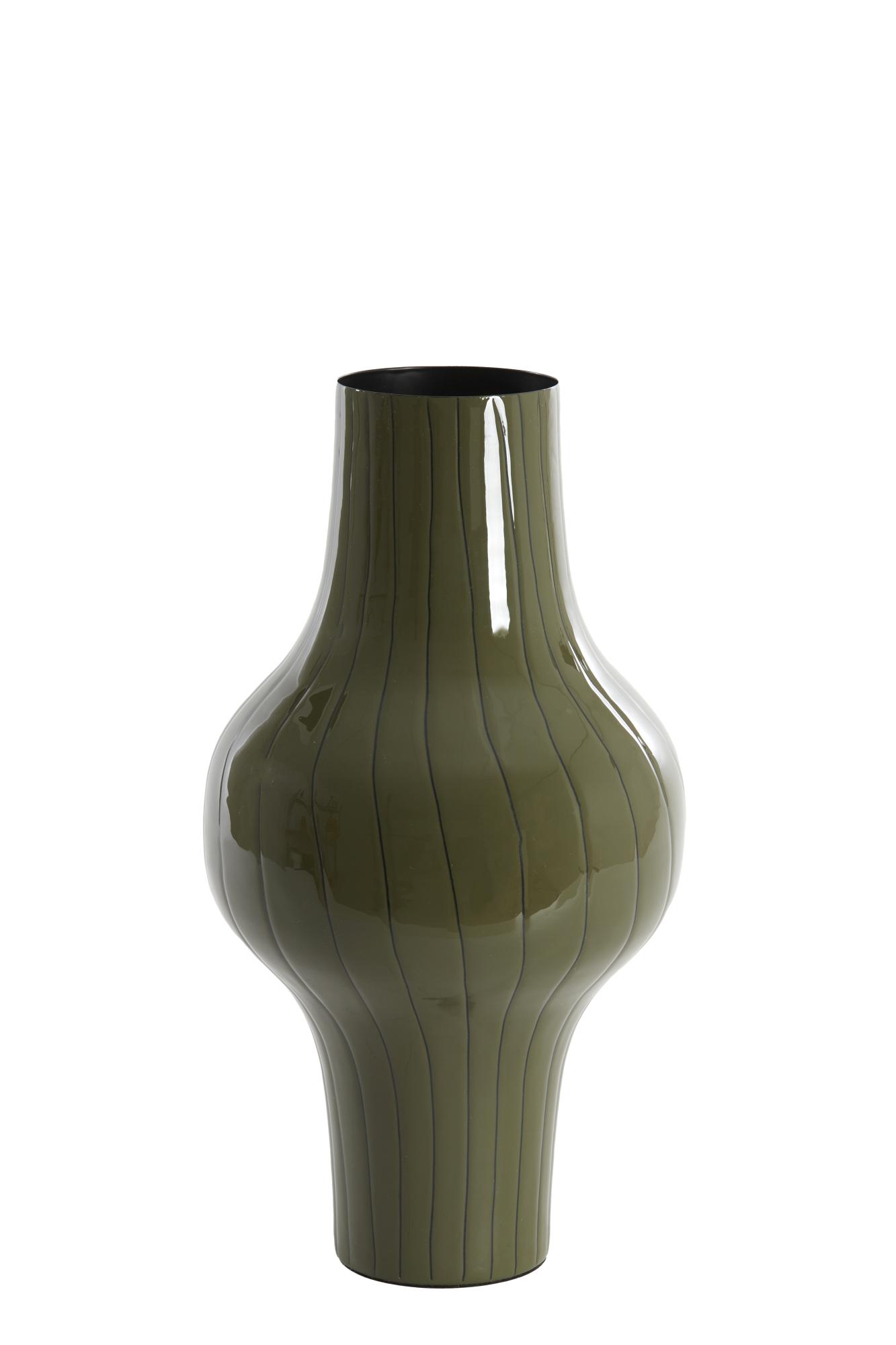 Sindon Vaas deco Ø22x40 cm glanzend donker olijf groen+zwart