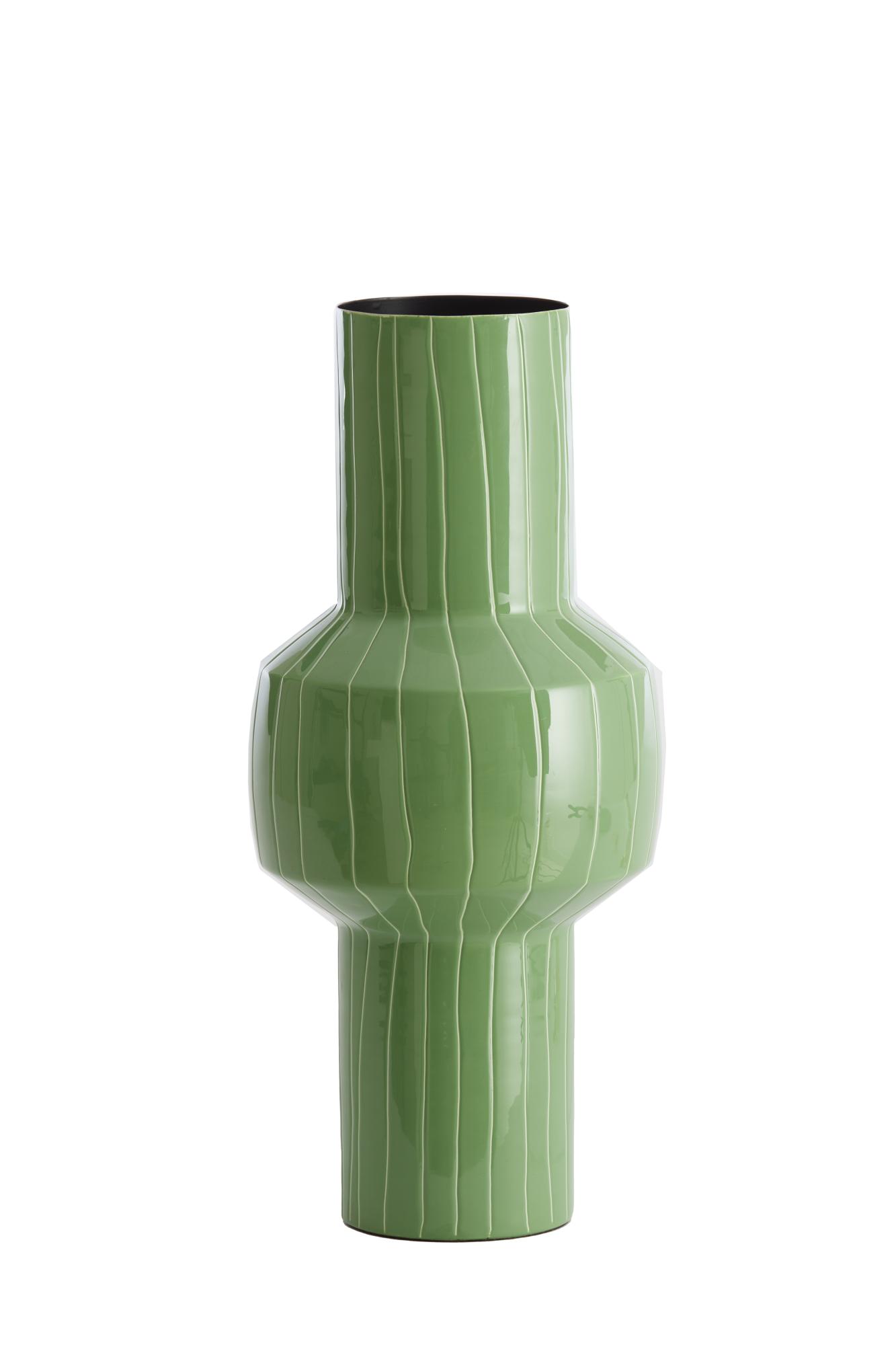 Senuma Vaas deco Ø18x42 cm glanzend mint groen+wit