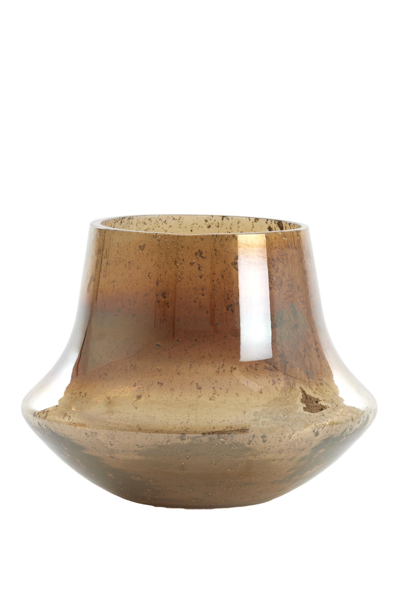 Domi Vaas Ø23x18 cm glas steenslag amber