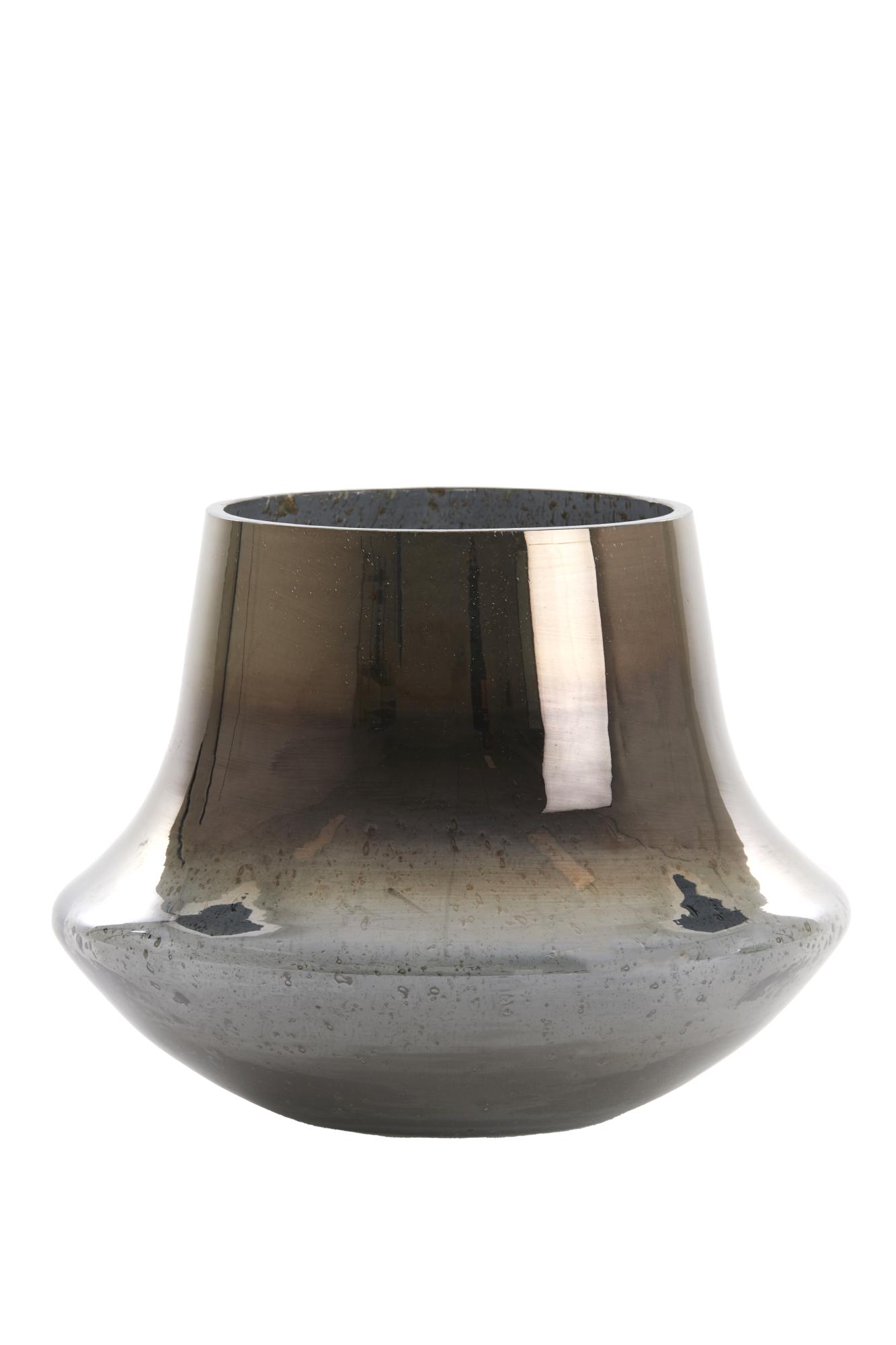 Domi Vaas Ø23x18 cm glas steenslag smoke