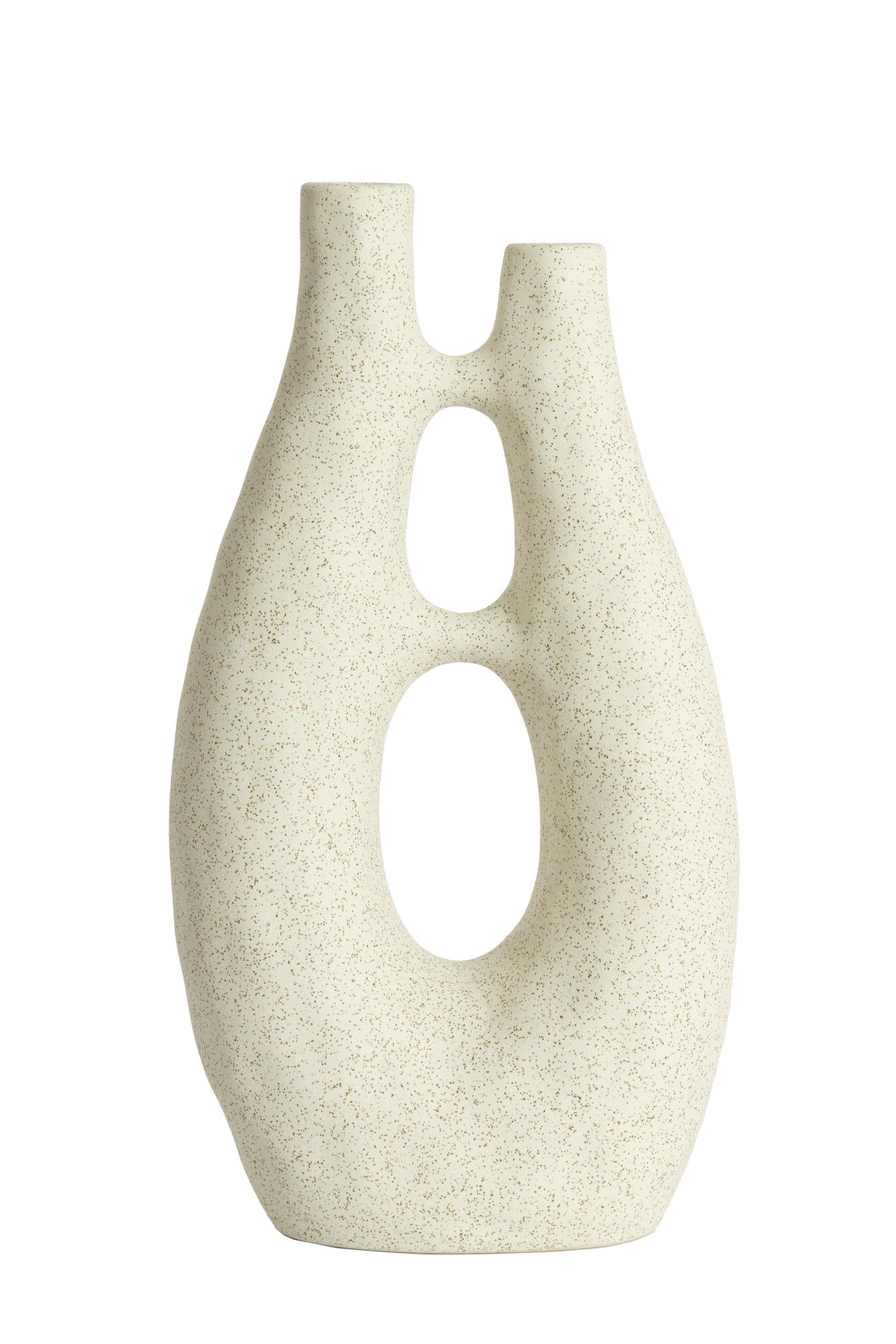 Katha Vaas deco 22x11x41 cm keramiek mat crème