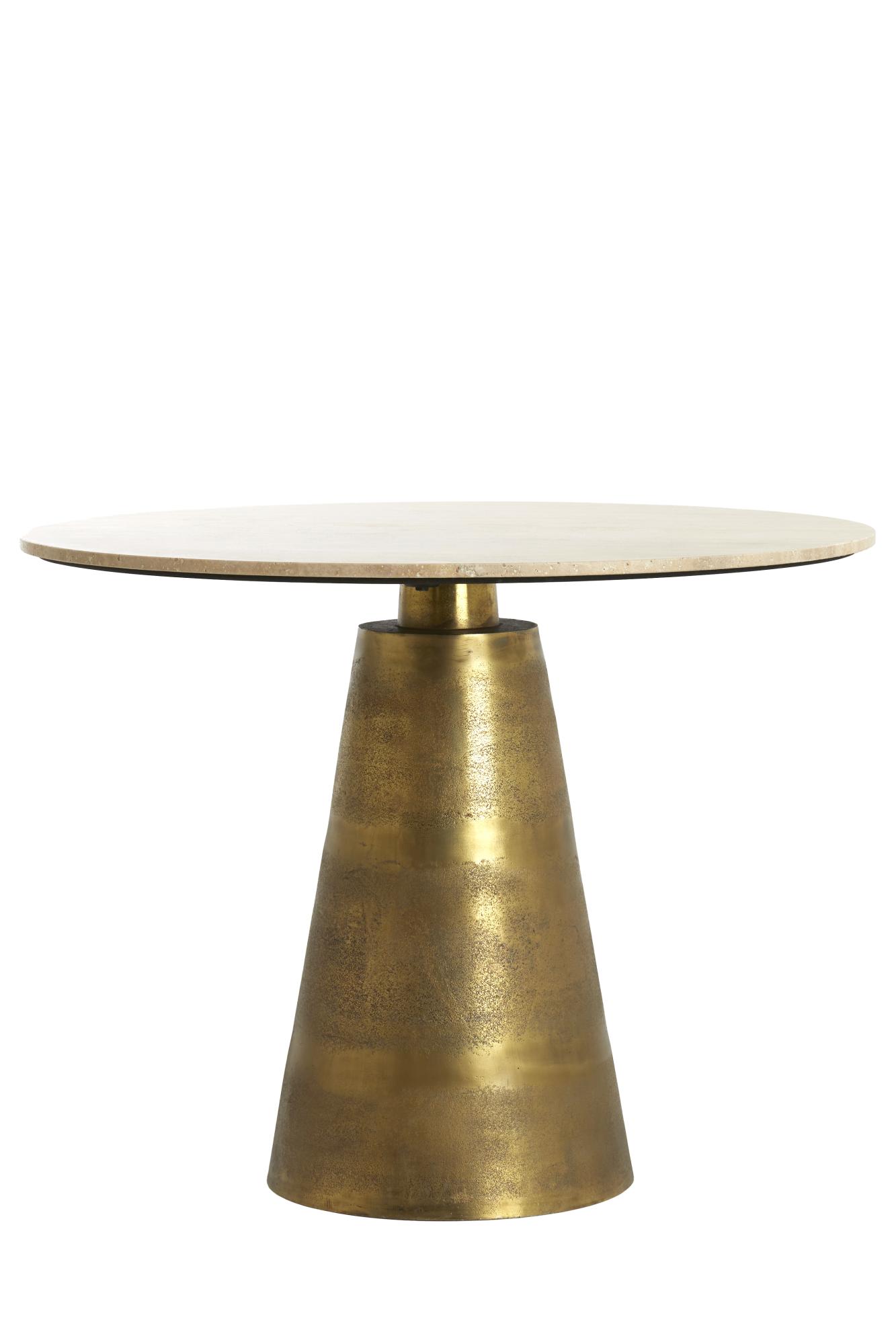 Ynez Eettafel Ø120x78 cm travertin zand+antiek brons