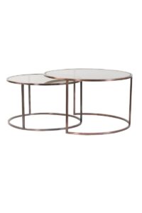 Duarte Salontafel S/2 Ø65x39+Ø75x44 cm glas bruin+ant koper
