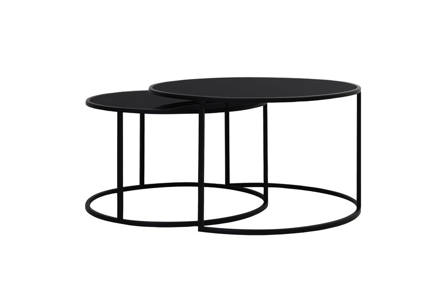 Duarte Salontafel S/2 Ø65x39+Ø75x44 cm glas zwart-mat zwart