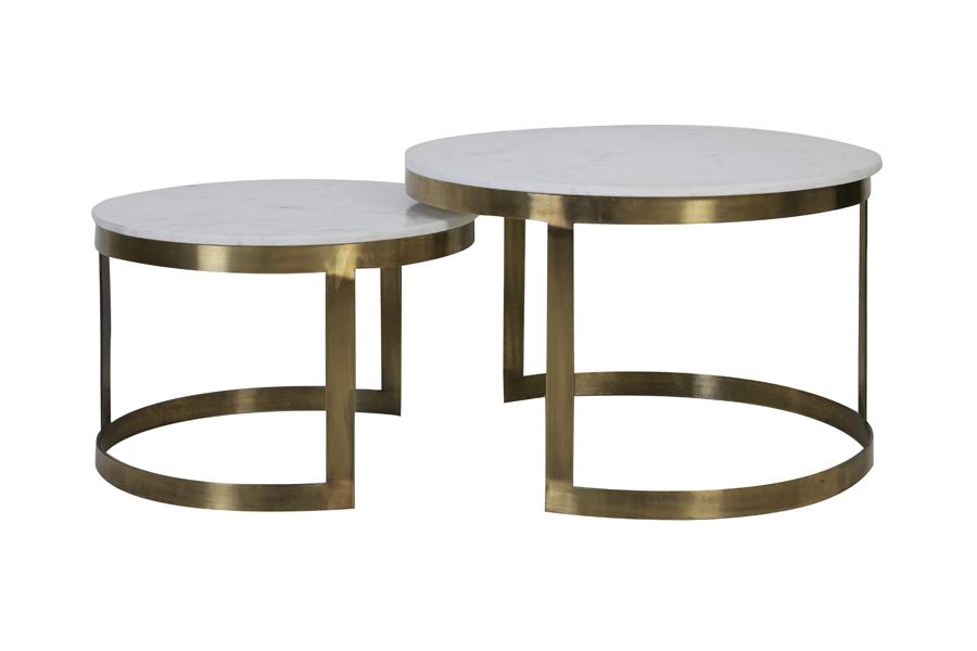 Perlato Salontafel S/2 Ø60x40+Ø75x47 cm marmer wit-ant brons
