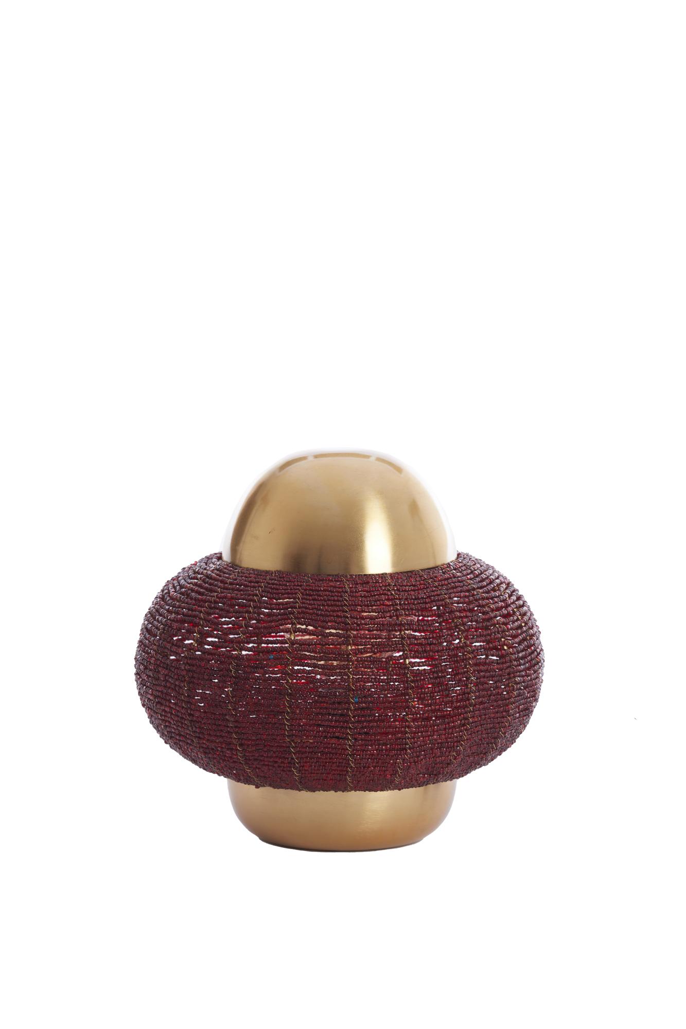 Cetara Tafellamp Ø25x26 cm kralen rood+brons
