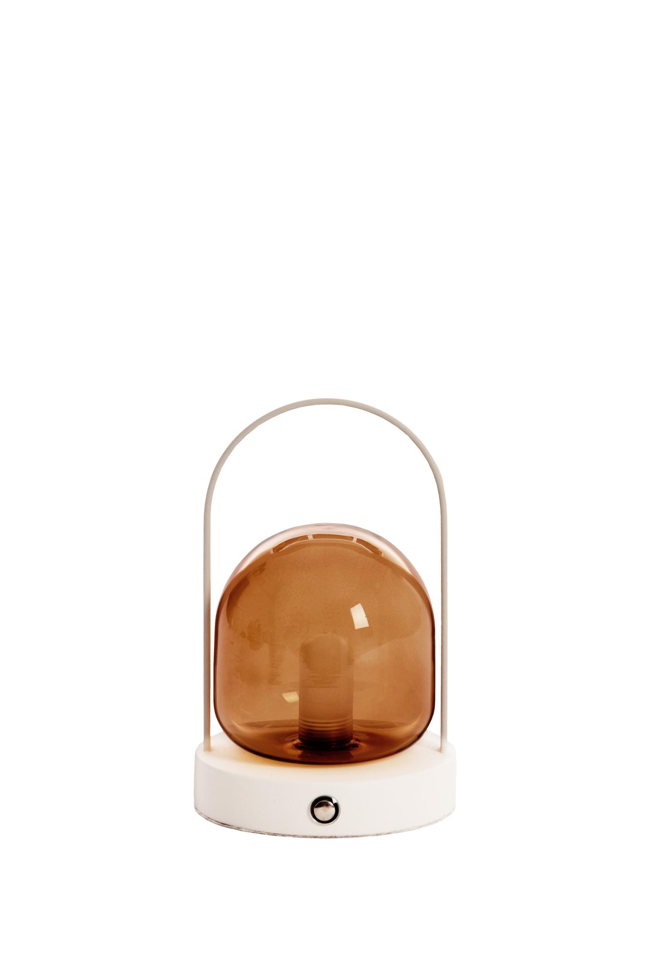 Yeremi Tafellamp LED Ø12x19 cm glas bruin+crème